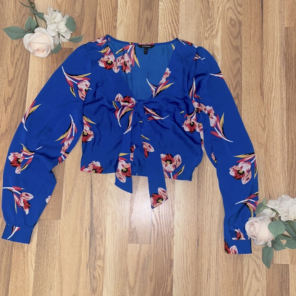 Express blue silk floral Top
